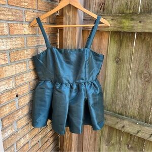 Anthropologie Mare Mare Square-neck Babydoll Top in Dark Green Tafetta